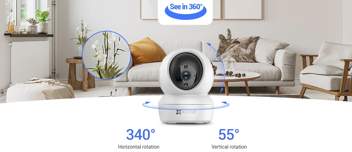 EZVIZ H6c: rotación horizontal de 340° y vertical de 55°